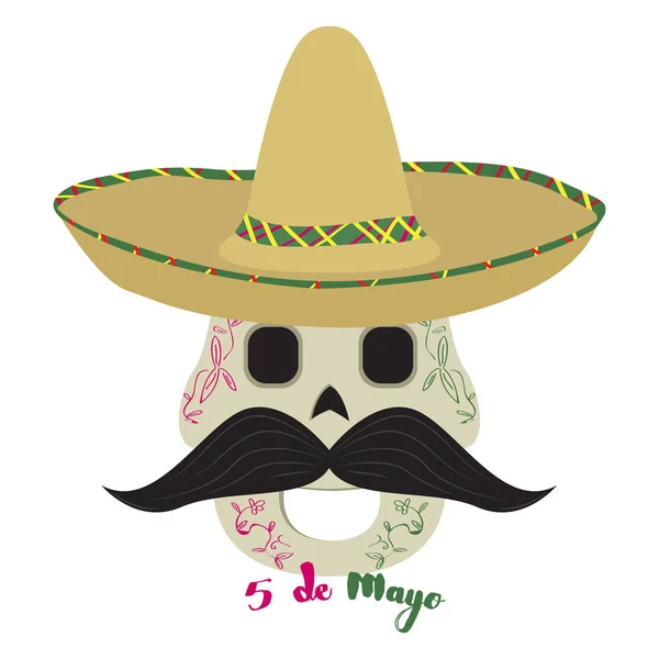 Feliz cráneo mexicano. Cinco de mayo — Vector de stock