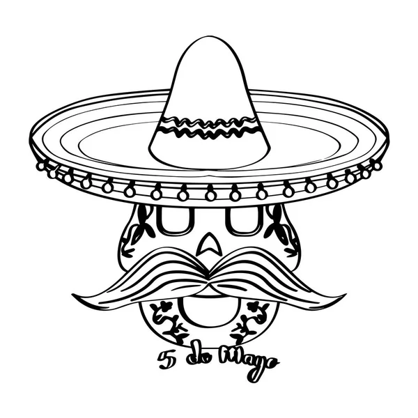 Dibujo de un feliz cráneo mexicano. Cinco de mayo — Vector de stock