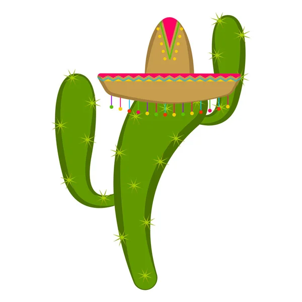 전통적인 멕시코 모자와 격리 된 선인장 — 스톡 벡터