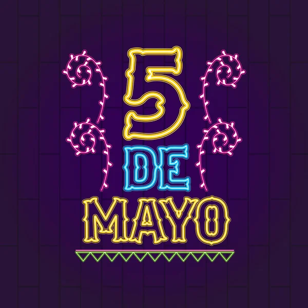 Banner Neón Cinco Mayo Diseño Ilustración Vectorial — Vector de stock