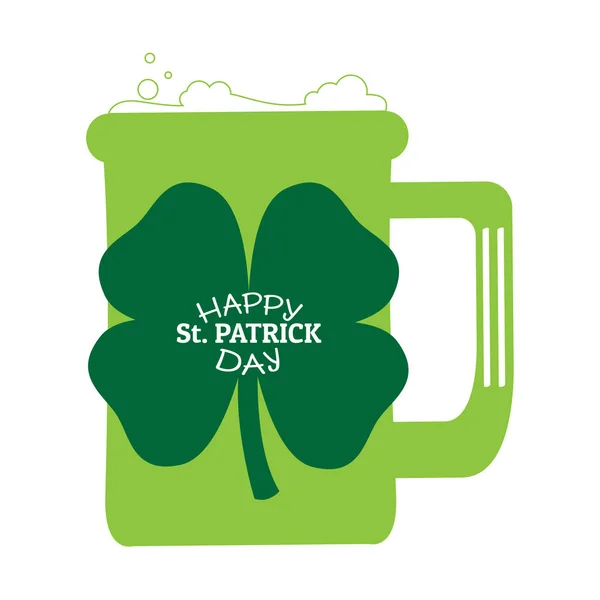 Birra Patrick Day Con Trifoglio Progettazione Illustrazione Vettoriale — Vettoriale Stock