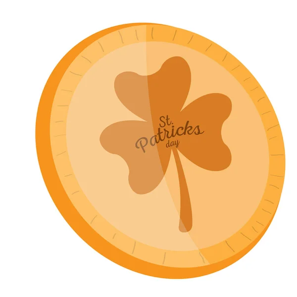 Golden coin with a clover icon. Patrick day — Stock Vector