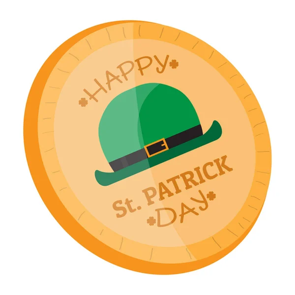 Golden coin with an irish hat icon — Stock Vector