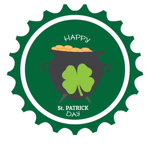 Patrick day label with a golden coin pot — Stock Vector