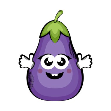 Mutlu patlıcan karikatür. Renkli çizimi