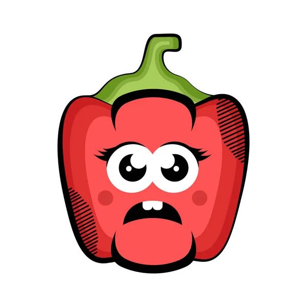 Sorgliga röd paprika tecknad. Färgad skiss — Stock vektor