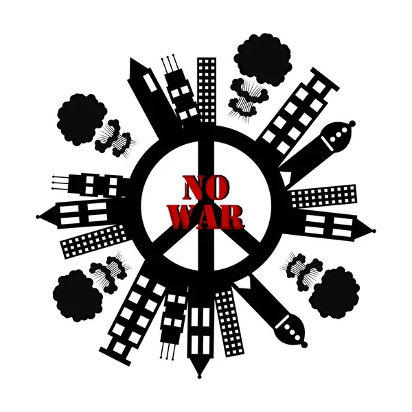 Nessuna Bandiera Guerra Con Simbolo Pace Edifici Progettazione Illustrazione Vettoriale — Vettoriale Stock