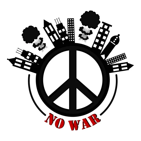 Inga krig banner med en fred symbol och byggnader — Stock vektor