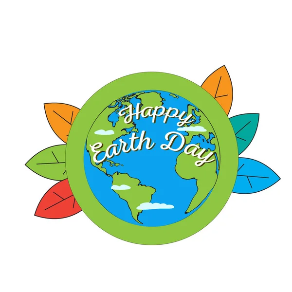 Earth day label with leaves and planet — Stock Vector