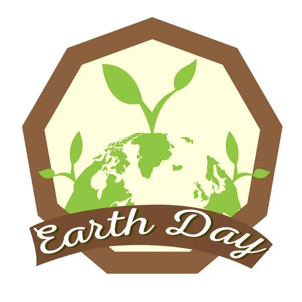 Earth Day Etikett mit einer Planetensilhouette — Stockvektor