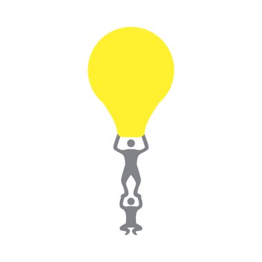 Erkekler bir ampul kaldırma. Ekip çalışması kavramı