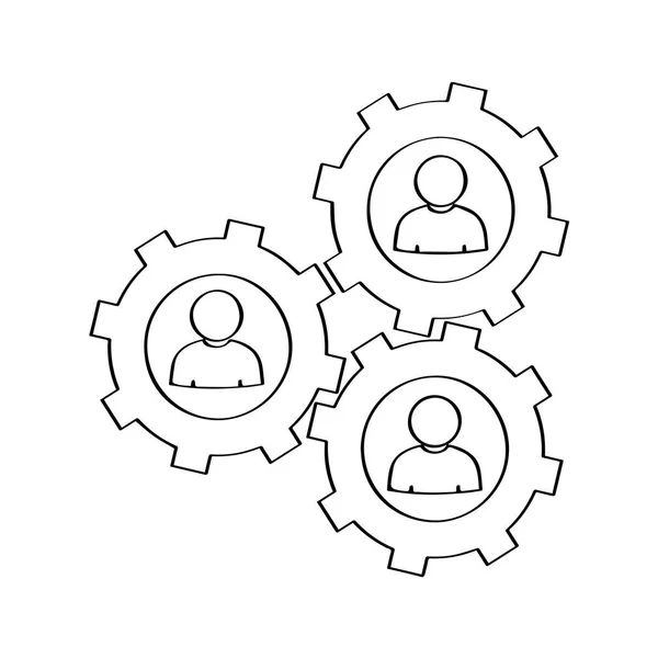 Outline of a people in a gear. Teamwork concept — Stock Vector