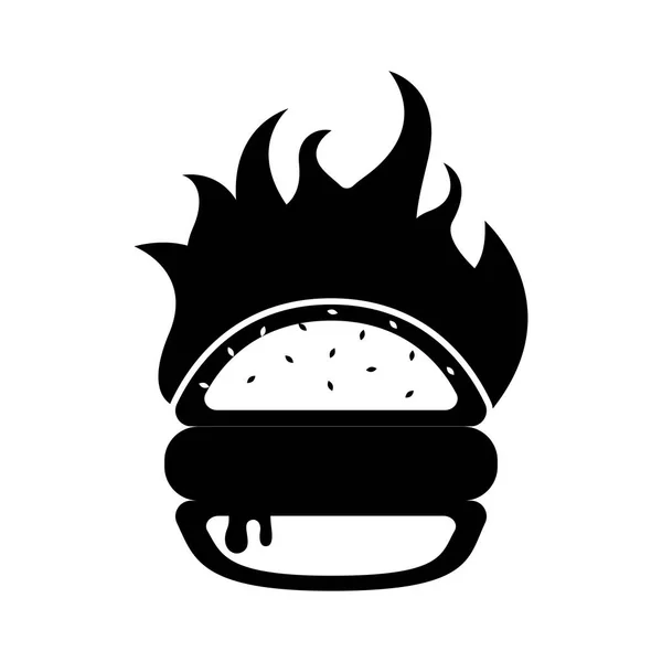 Icono de hamburguesa aislada en llamas — Vector de stock