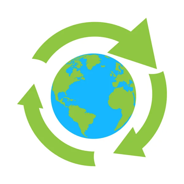 Símbolo de reciclagem em torno do planeta Terra — Vetor de Stock