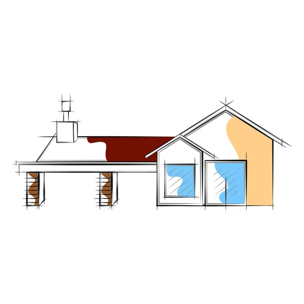 Кольоровий ескіз сучасного будинку — стоковий вектор