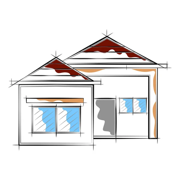 Desenho colorido de um edifício de casa moderna — Vetor de Stock