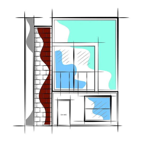 Desenho colorido de um edifício de casa moderna —  Vetores de Stock