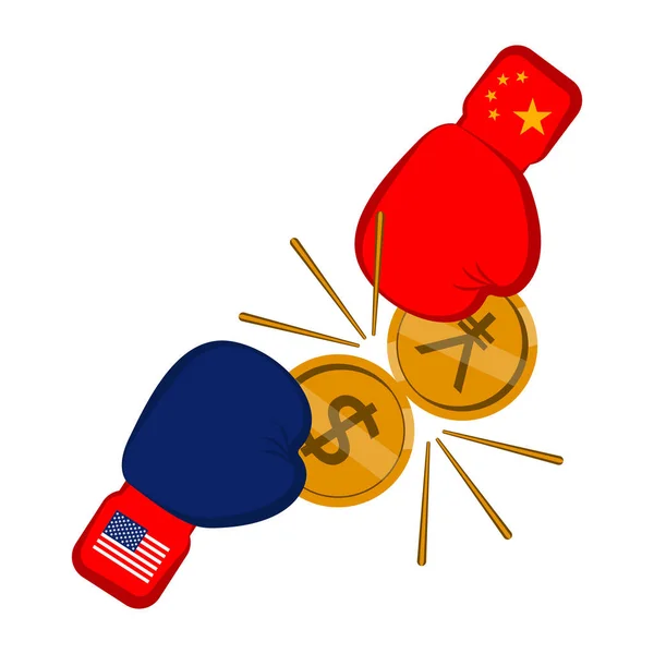 Boksz-kesztyűket, a dollár és a jüan — Stock Vector