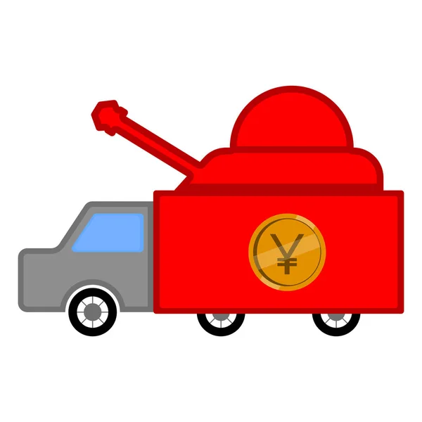 Wojskowy samochód ciężarowy z monetą yuan — Wektor stockowy