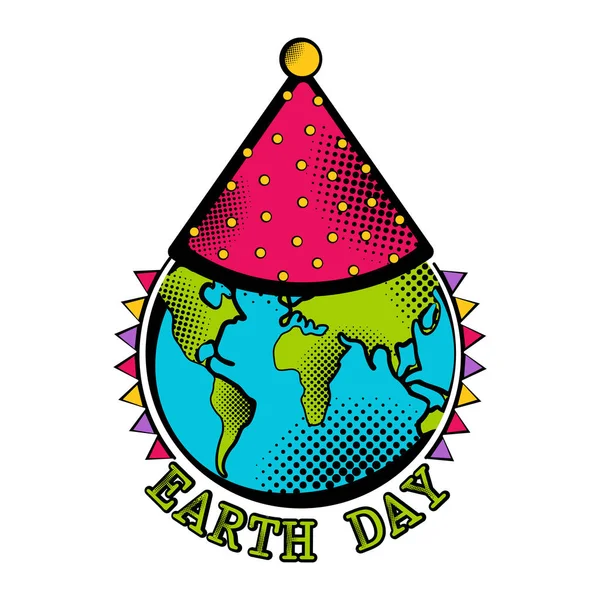 Croquis de la planète Terre avec un chapeau d'anniversaire — Image vectorielle