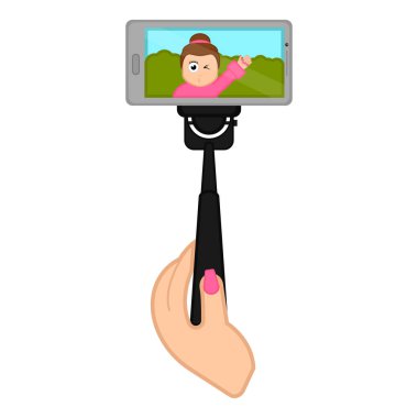 Bir fotoğraf çekerken bir selfiestick üzerinde Smartphone
