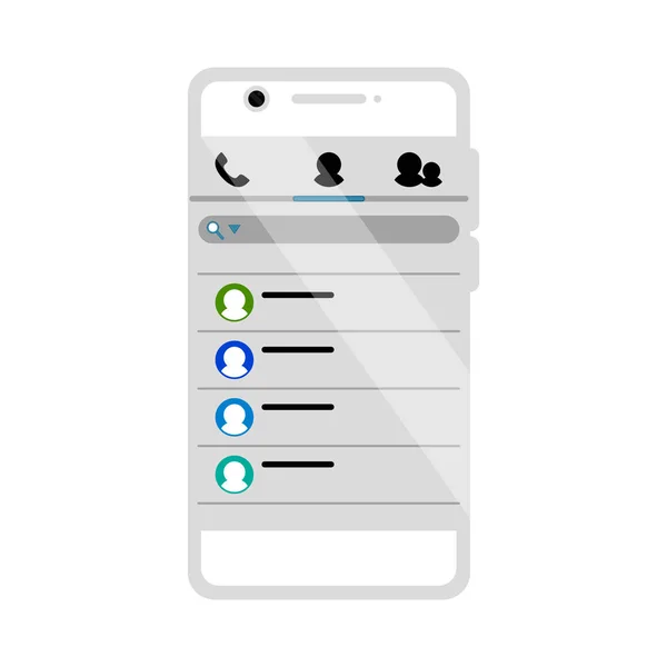 Geïsoleerde lijst met contactpersonen in een smartphone — Stockvector