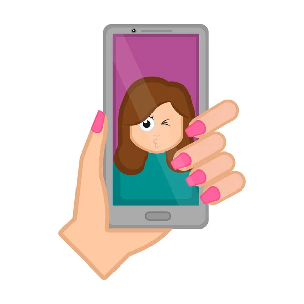 Hand holding a smartphone taking a photo — Stock Vector