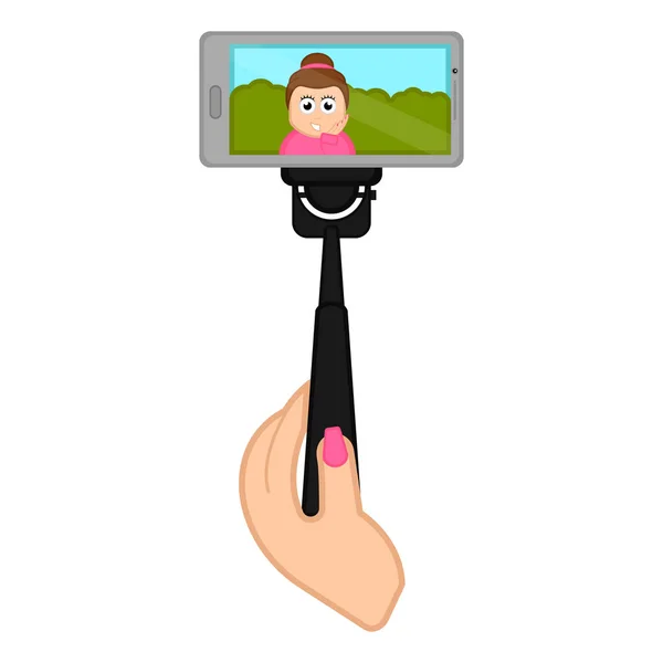 Smartphone on a selfiestick taking a photo — Stock Vector