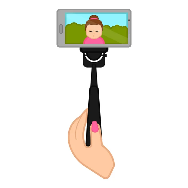 Smartphone sur un selfiestick prendre une photo — Image vectorielle