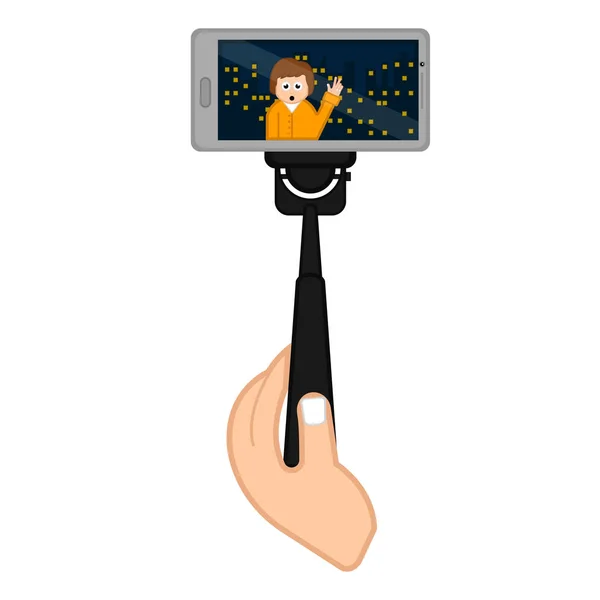Smartphone on a selfiestick taking a photo — Stock Vector