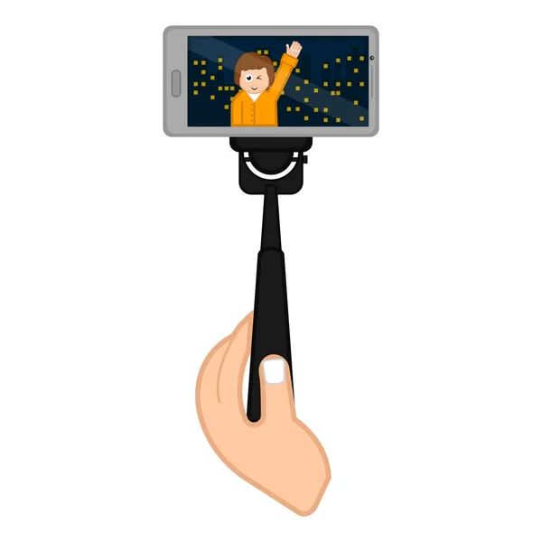 Smartphone op een selfiestick het nemen van een foto — Stockvector