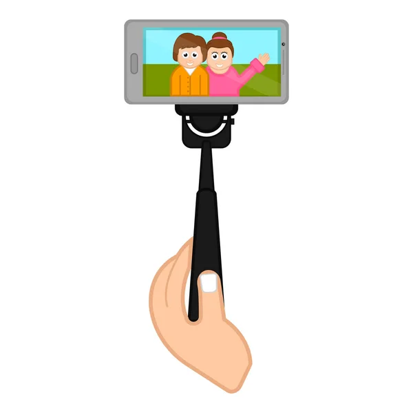 Smartphone on a selfiestick taking a photo — Stock Vector