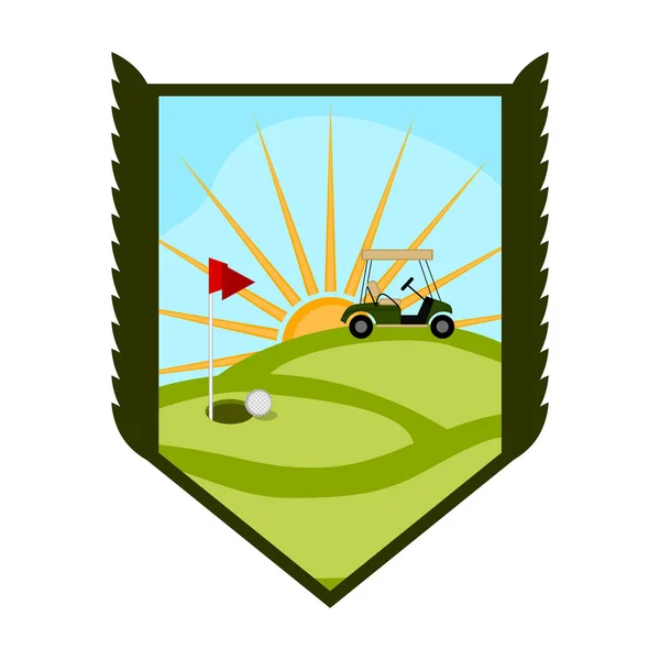 Golf course in a shield emblem — Stock Vector