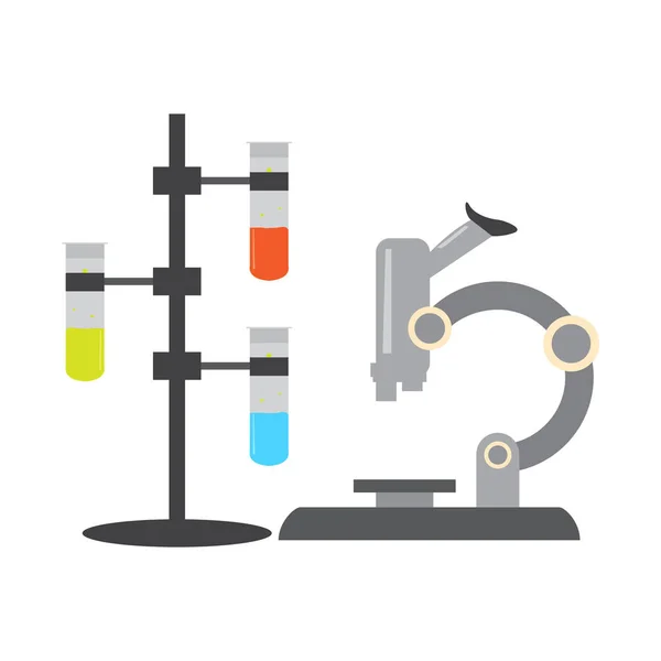 Reagenzgläser am Stand mit Mikroskop — Stockvektor