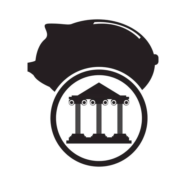 豚の銀行のアイコンを持つ銀行の建物 — ストックベクタ