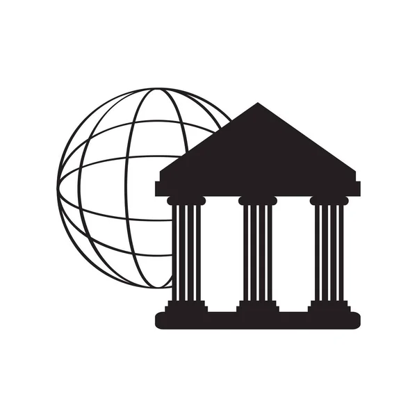 Edifício bancário com um ícone web — Vetor de Stock