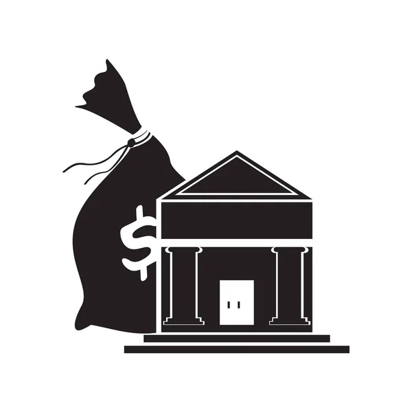 Bank building with a money bag icon — Stock Vector
