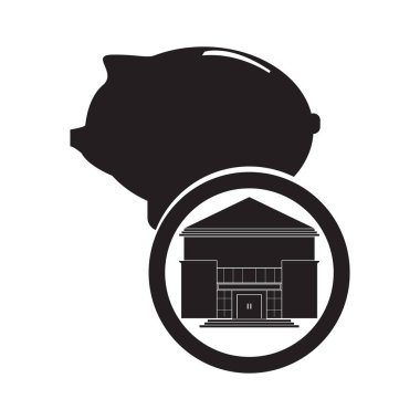 Bir domuz Bankası simgesi ile Banka Binası