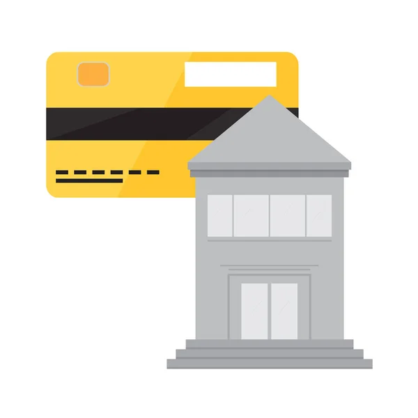Edificio bancario con icono de tarjeta de crédito — Archivo Imágenes Vectoriales