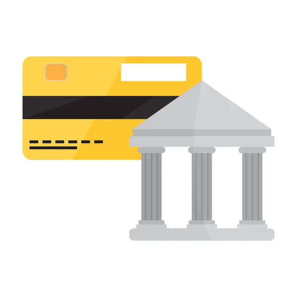 Bank byggnad med kredit korts ikon — Stock vektor