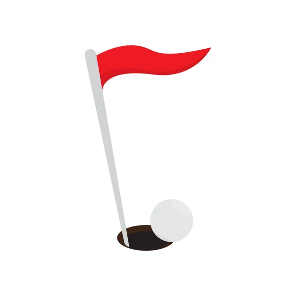 Agujero de golf con bandera roja y pelota — Vector de stock