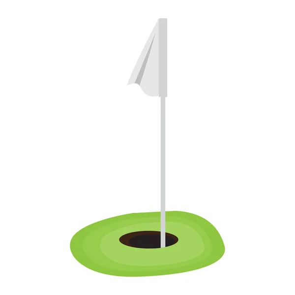 Buraco de golfe com uma bandeira branca — Vetor de Stock