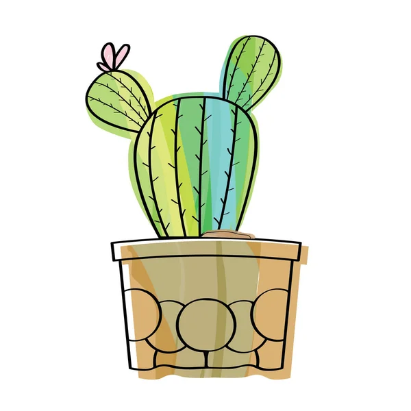 Cactus acuarela en una planta de maceta — Vector de stock