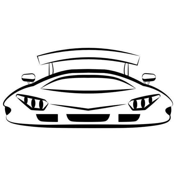 Vista frontal de un boceto de un coche de carreras — Vector de stock