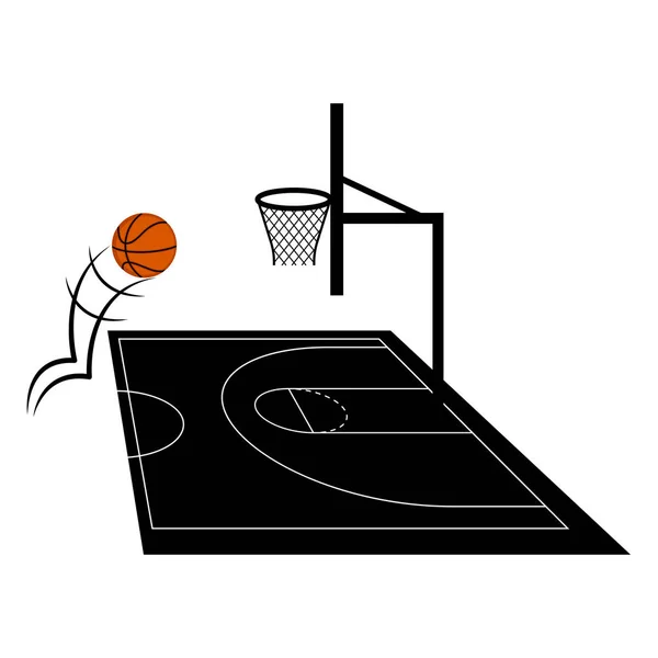 Vista lateral de una media cancha de baloncesto — Vector de stock