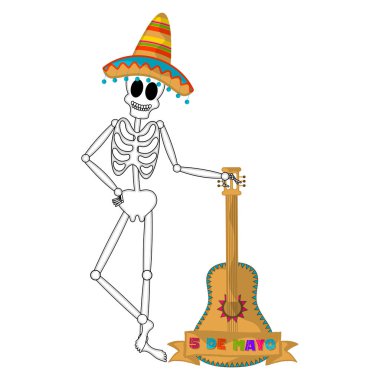 Meksika iskeleti ile Cinco de mayo afiş