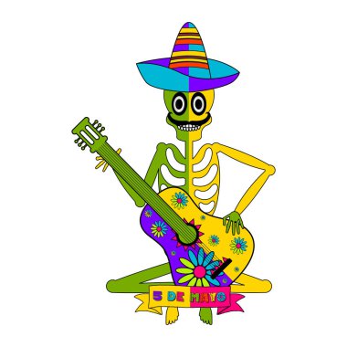 Meksika iskeleti ile Cinco de mayo afiş