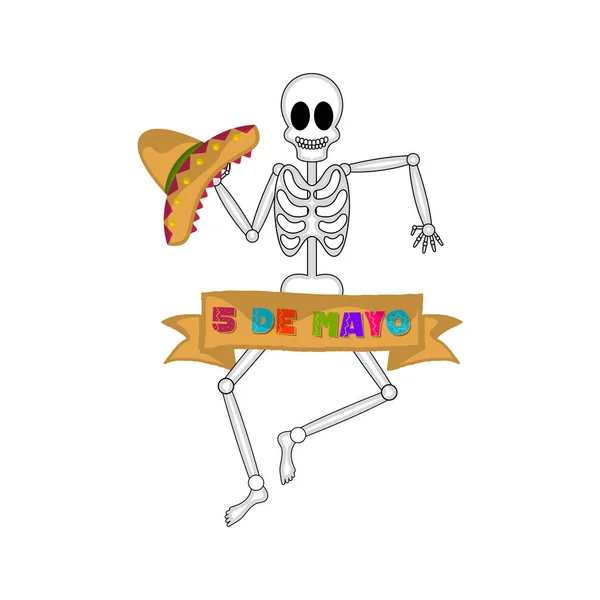 Banner Cinco de Mayo con un esqueleto bailando — Vector de stock