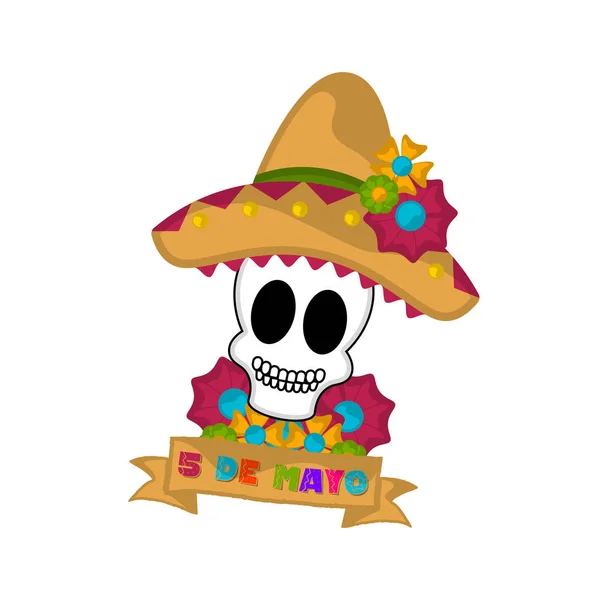 Banner Cinco de Mayo con un cráneo mexicano — Vector de stock