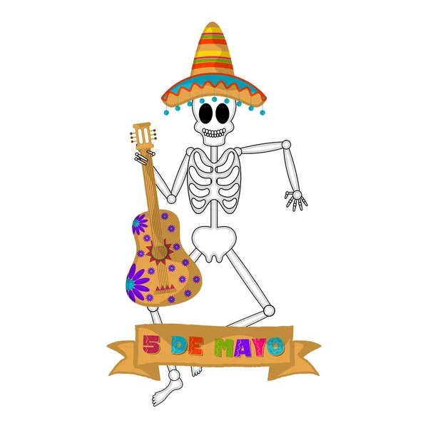 Cinco de mayo banner with a mexican skeleton — Stock Vector